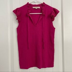 Ann Taylor LOFT Pink Knitted Ruffled Sleeveless Top